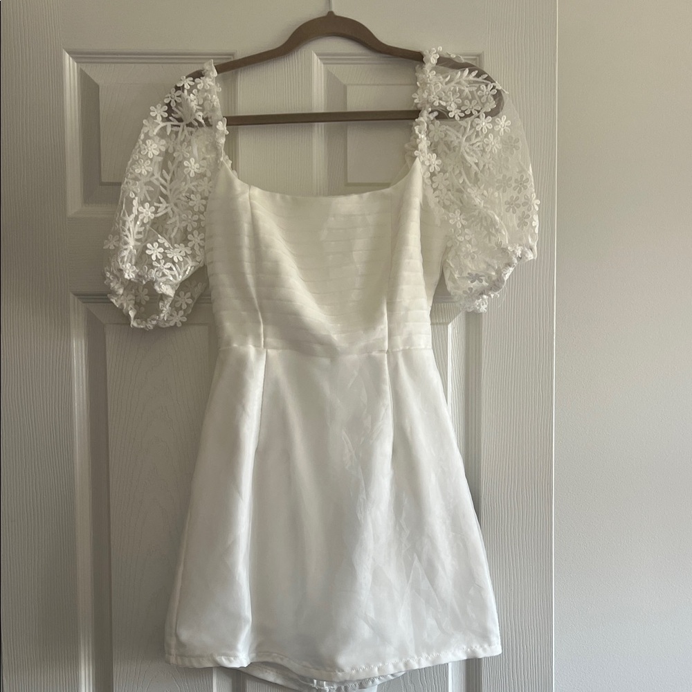 Lulu's White Dress with Sheer Overlay